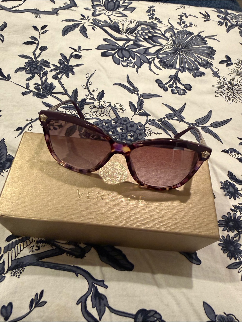 Versace Purple Tortoiseshell Cat-Eye Sunglasses with Gold Accents